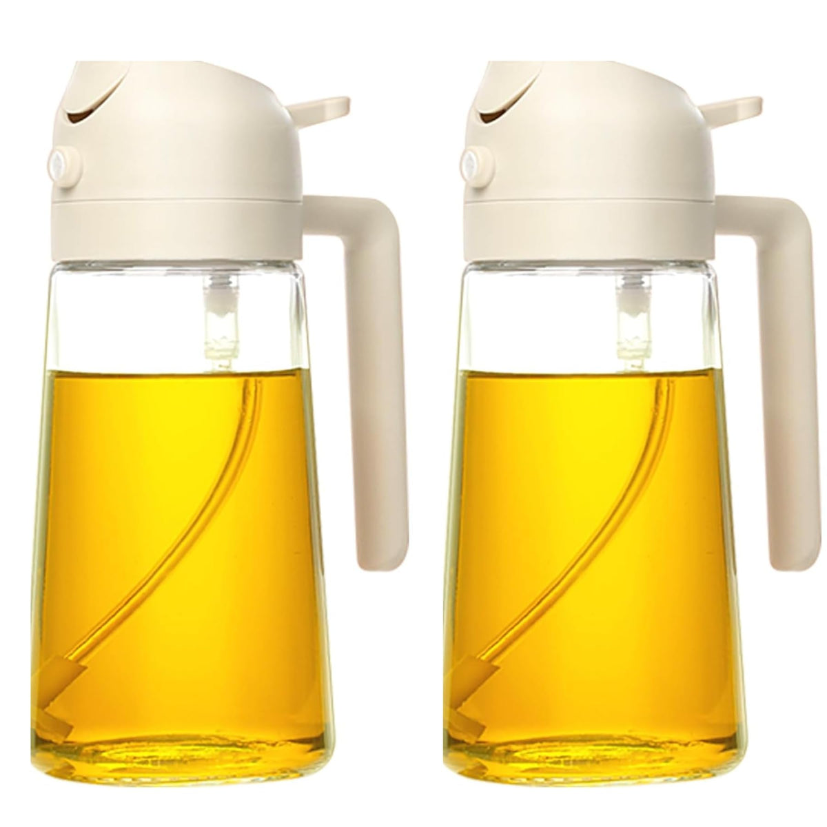 Olive Oil Dispenser Bottle - Green 2-in-1 Spray & Pour, 470ml Non-Drip Glass for Cooking, Air Fryer, and Grilling - Compact and Durable, 2Pcs
