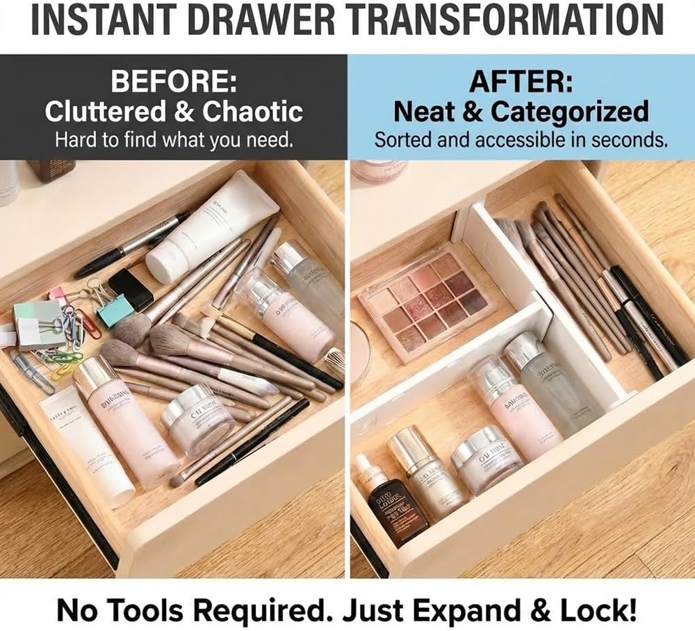 Adjustable Drawer Dividers, 3.1" High, 10.8-17.9", 6 Pack