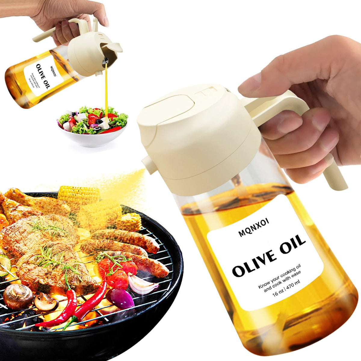 Olive Oil Sprayer for Cooking, 16oz Glass 2 in 1 Oil Dispenser Bottle