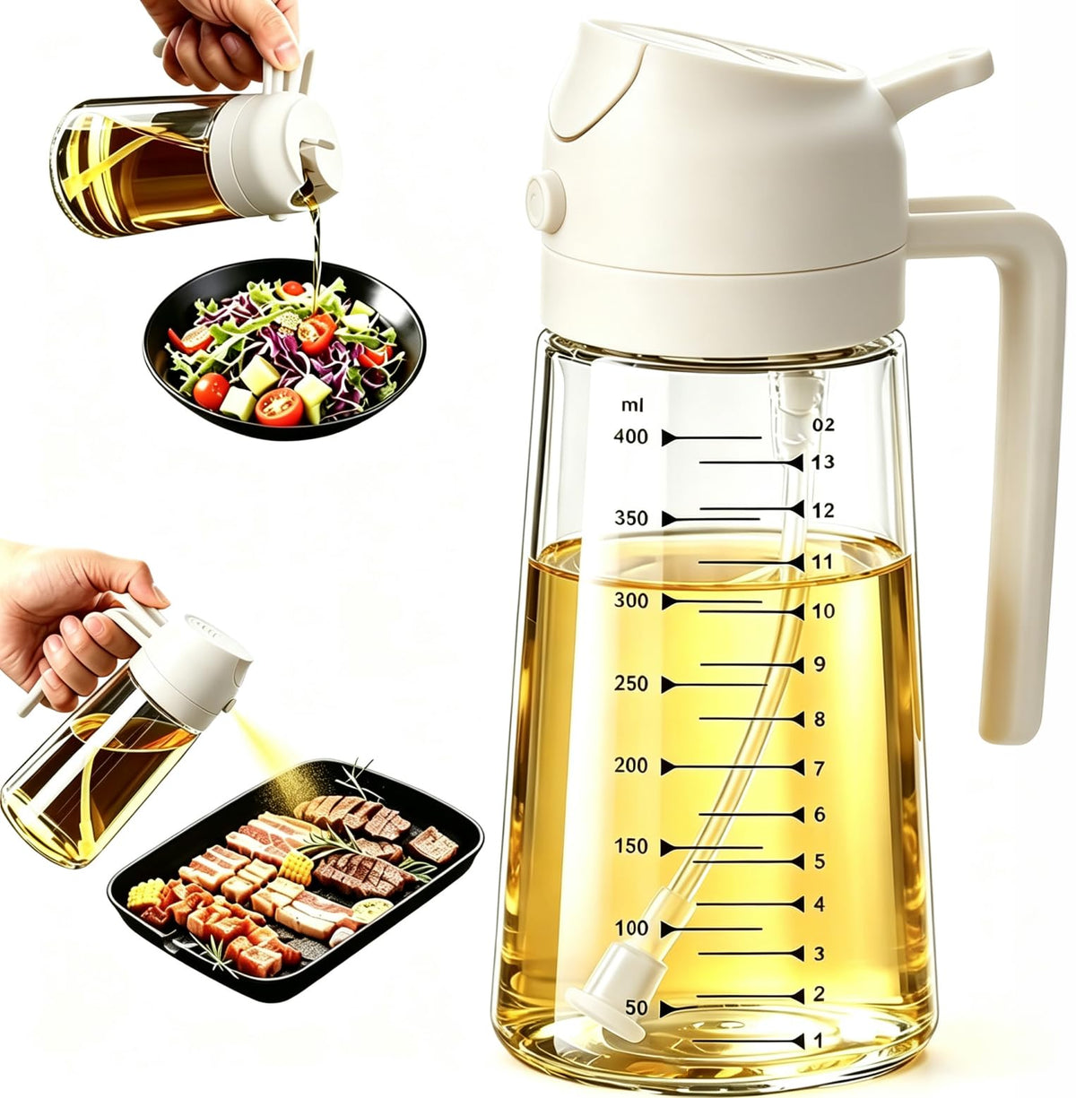 AT-VALY 16oz 2‑in‑1 Oil Sprayer for Cooking Oil Dispenser Bottle, Black