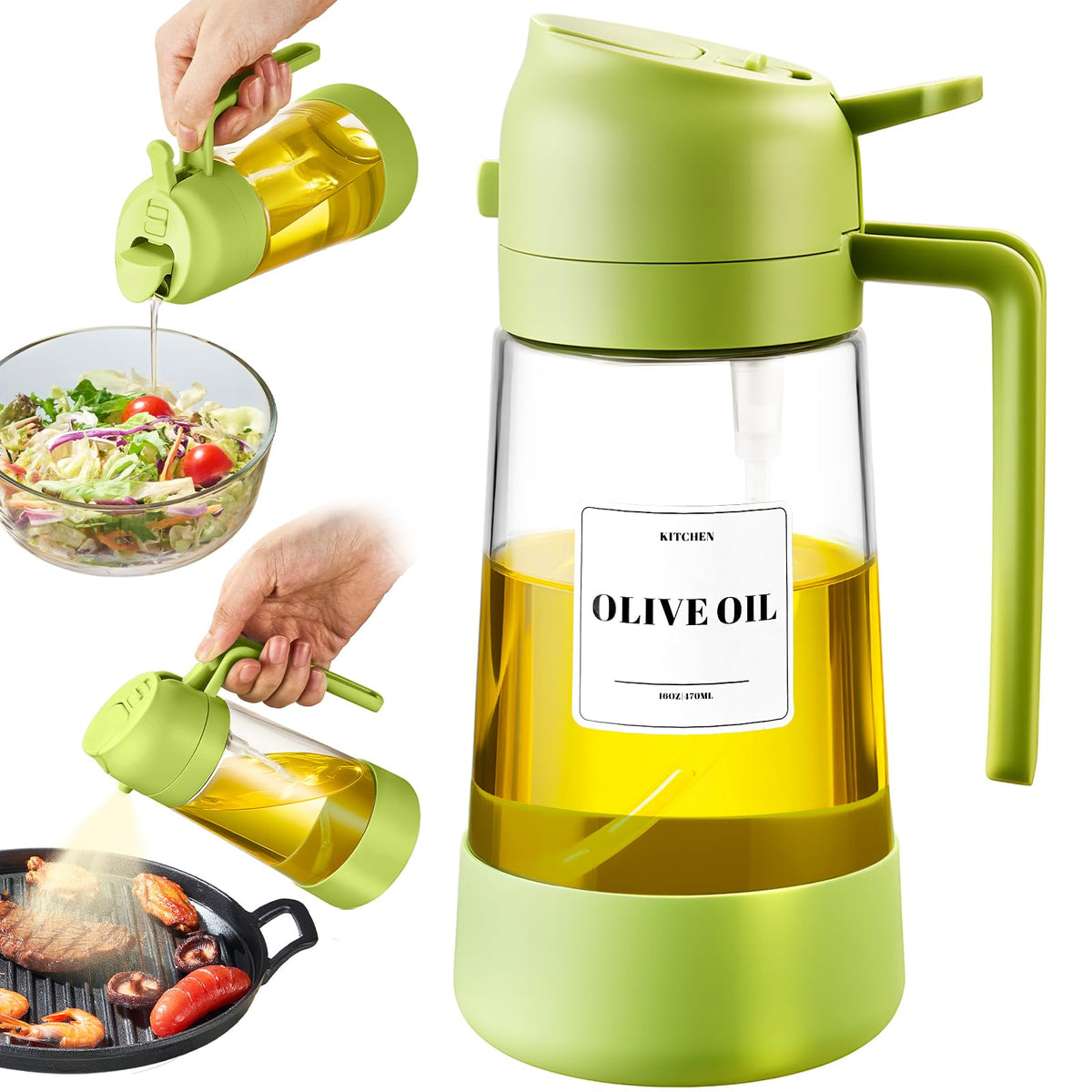 PARACITY Oil Sprayer for Cooking, 2-in-1 Dispenser Bottle, 16 oz, Black