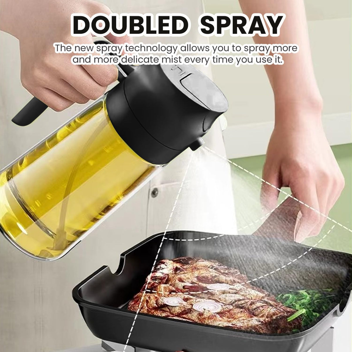2-in-1 Oil Sprayer & Dispenser, 18oz Borosilicate Glass Oil Spray Bottle, 3 Modes (Spray/Stream/Pour), Leak-Proof Anti-Drip Oil Mister with Ergonomic Handle, One-Hand Operation for Air Fryer, Cooking