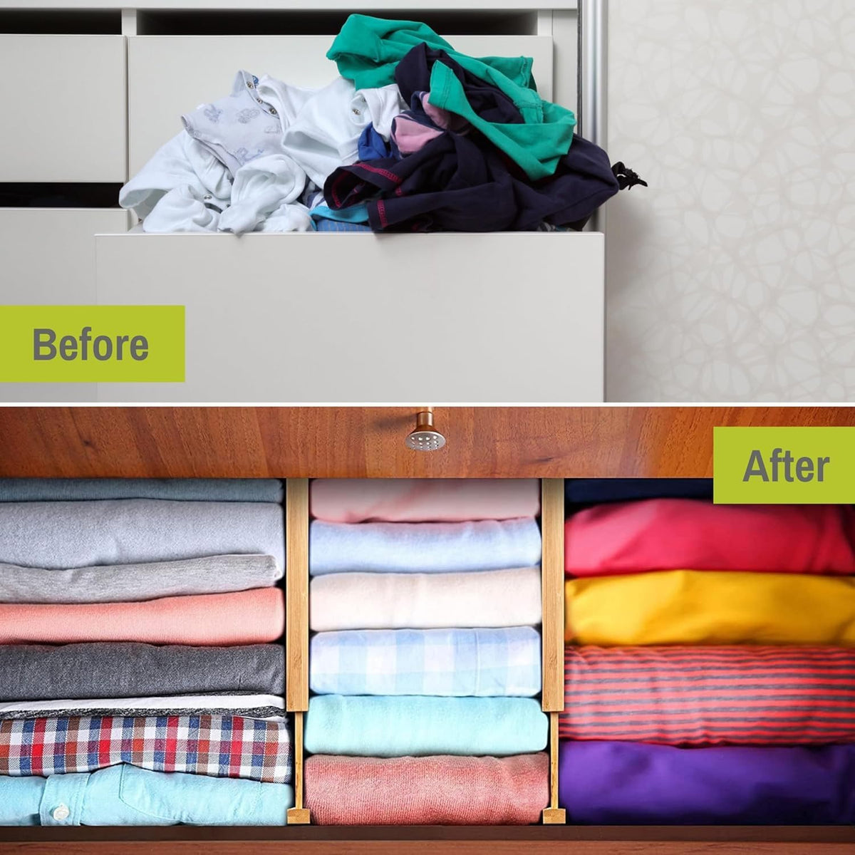 Purawood Living Bamboo Drawer Organizer Adjustable and Expandable Set of 4