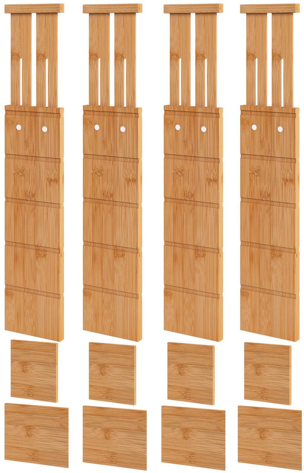 4.4" High Drawer Dividers with Inserts, Bamboo Drawer Dividers for Clothes, Expandable from 12-17.5", Adjustable drawer organizer for Bedroom, Kitchen & Office, 4 Dividers with 8 Insert.