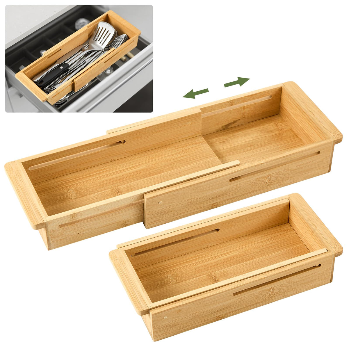 LemonRoad 1 Pcs Sliding Drawer Organizer Bamboo, Wood, 12.4-17.7 Inch