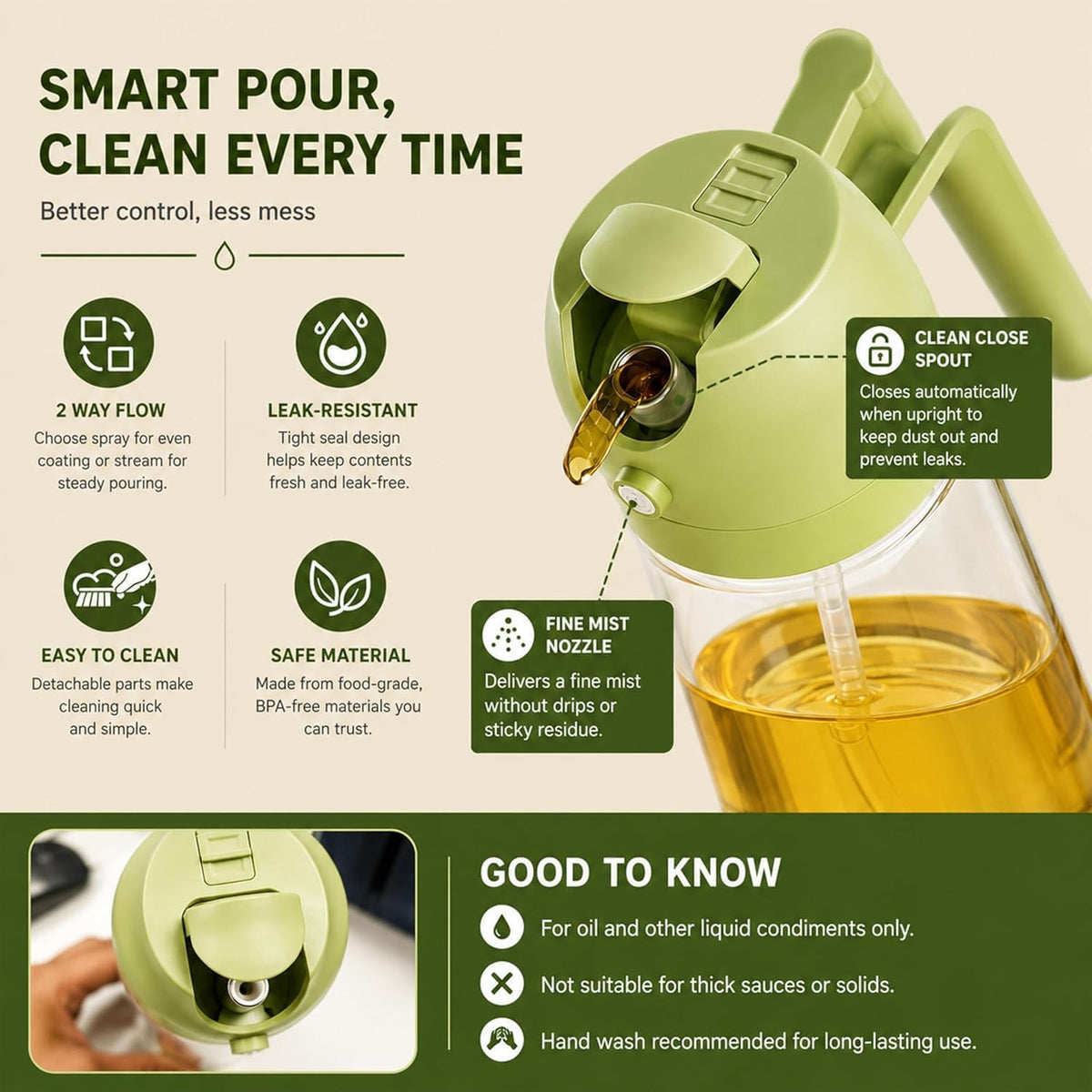 17oz/500ml Plastic Olive Oil Sprayer for Cooking, 2 in 1 Oil Dispenser Bottle Spray & Pour, BPA-Free Oil Mister for Air Fryer, Salad Dressing, BBQ & Kitchen