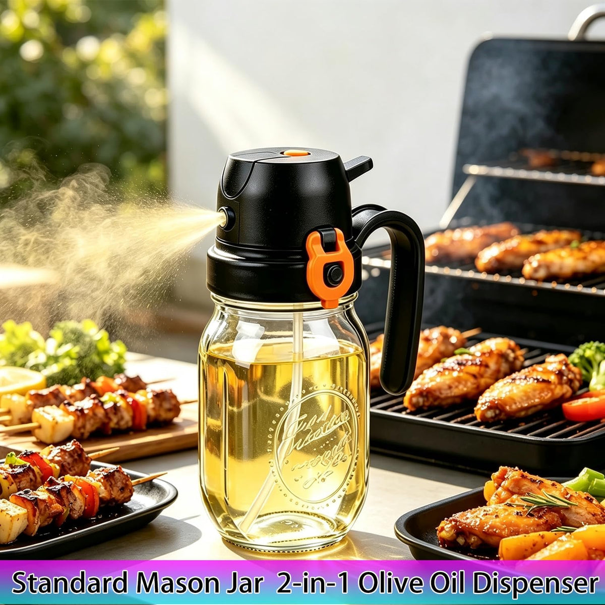 2-Pack Mason jar Olive Oil Sprayer lid for Cooking 2 in 1 Olive Oil Dispenser Bottle for Mason jar Kitchen Gadgets and Air Fryer, Cooking, Salad,Accessories, Salad, BBQ (Glass bottle not included)