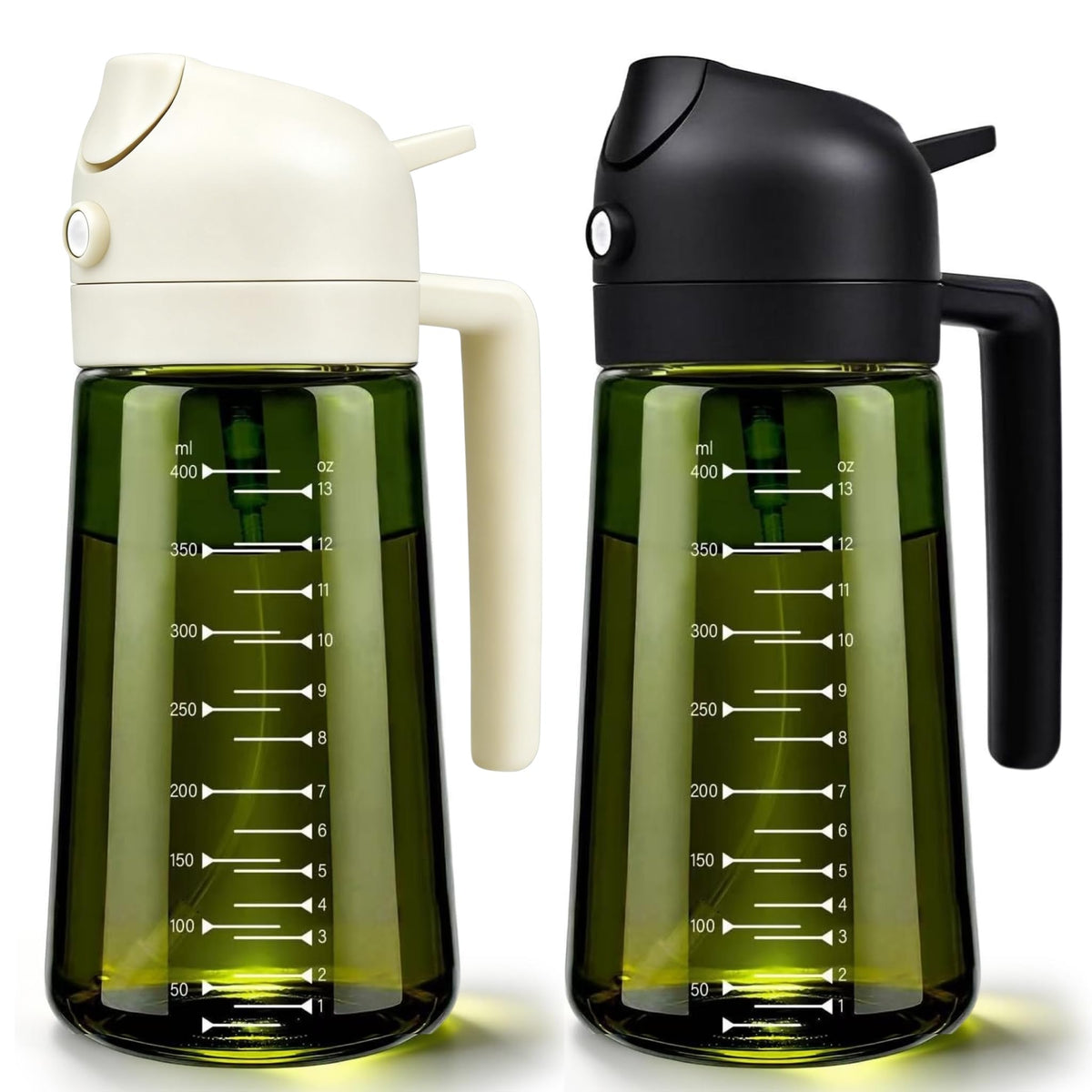 2 in 1 Olive Oil Sprayer and Dispenser, 16oz Glass Oil Spray Bottle with Measurement Marks, grilling spray bottle, Light Blockage Dark Oil Sprayer 2 Pack for Air Fryer, Salad, Cooking, BBQ