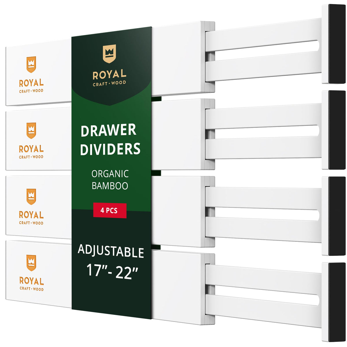 Bamboo Drawer Dividers Organizers, Adjustable Drawer Separator Splitters, 17–22 Inches Expandable Drawer Divider Organizer for Large Utensils, Kitchen, Bedroom, Dresser & Office Drawers 4-Pack