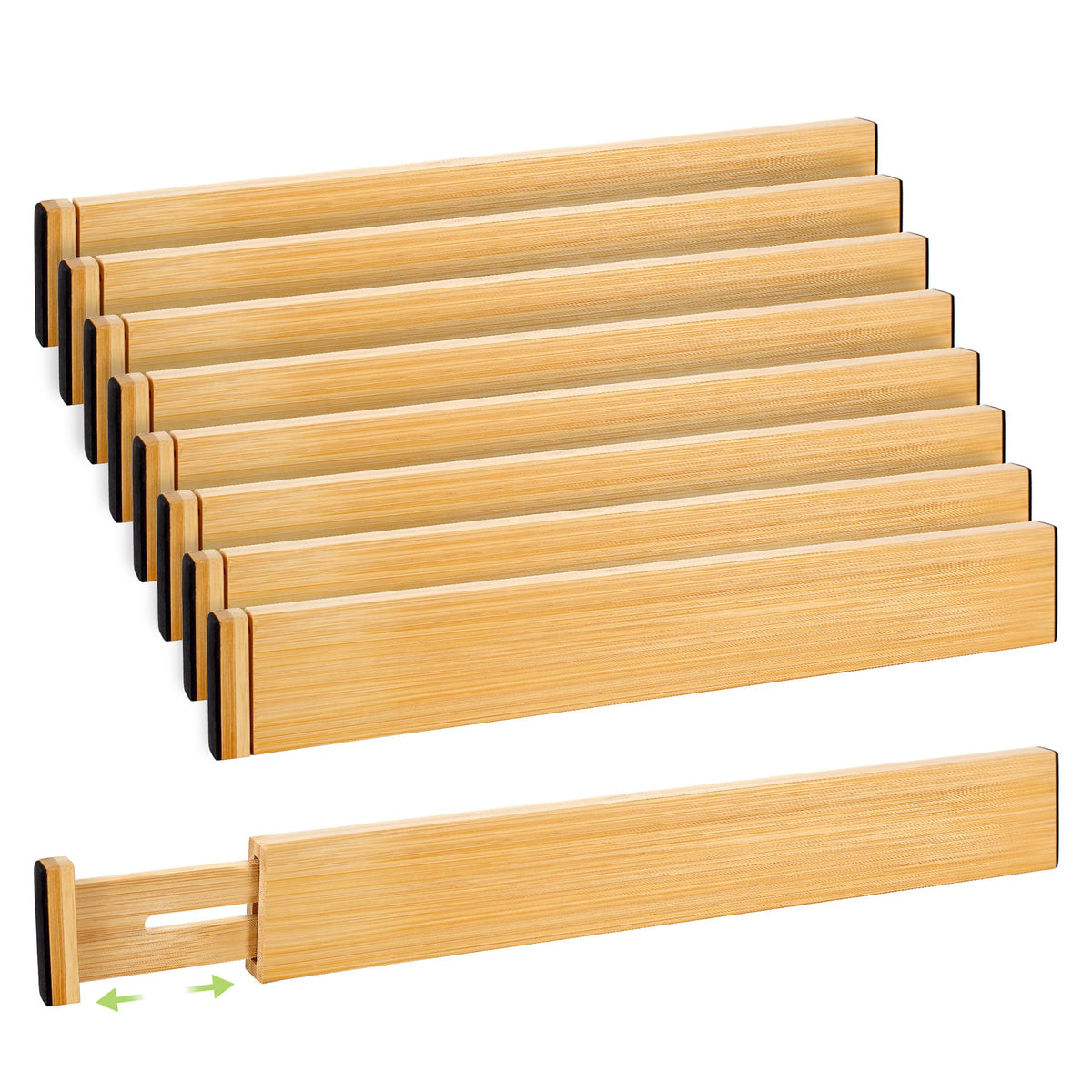 Fyvva Drawer Organizer, Spring-Loaded Expandable Bamboo Dividers 8-Pack