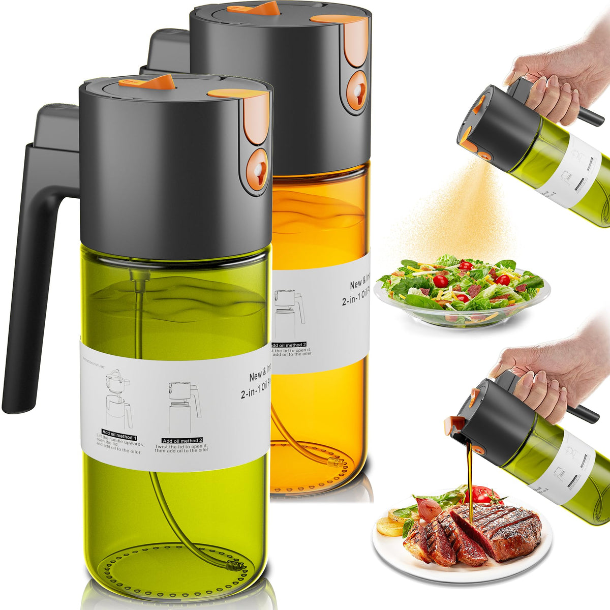 Olive Oil Sprayer & Dispenser Bottle for Cooking 17oz Dark Glass Oil Mister