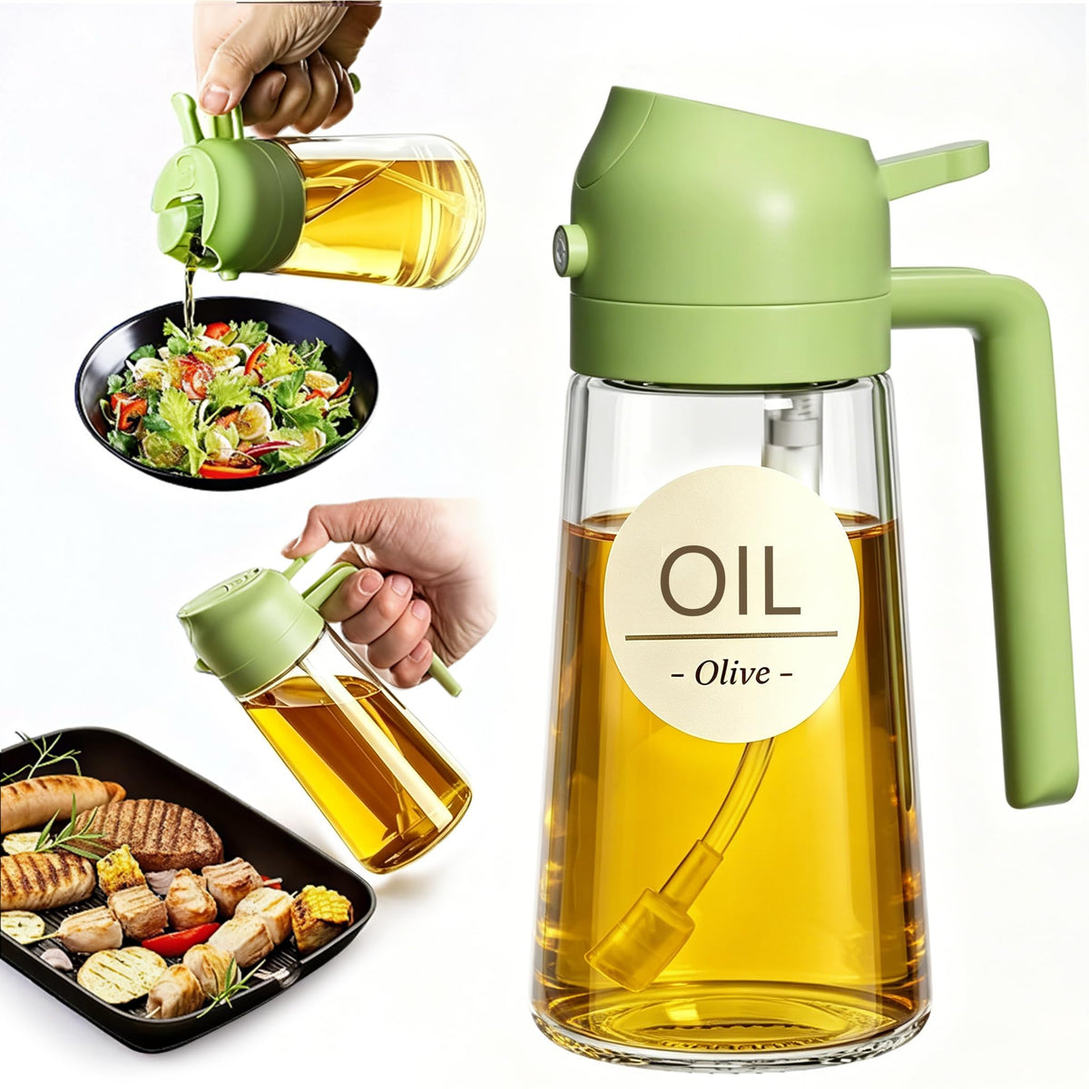 Pure Future 2-in-1 Olive Oil Sprayer for Cooking, Dispenser Bottle (Black)