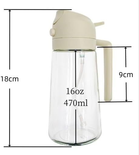 ZHIYE Oil Spray Bottle for Cooking, 16oz/470ml 2 in 1 Olive Oil Dispenser Sprayer for Kitchen Premium Clear Glass Oil Bottle for Cooking, Air Fryer, BBQ, Salad, Beige
