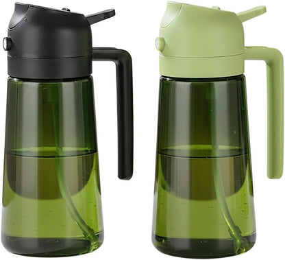Oil Sprayer and Dispenser for Cooking- 2 x 16 oz Pack, Olive Green Glass to Preserve Fresh Oil, Suitable for Air Fryer, Roasting, Grilling, Barbecue, and Salad. (Black, Green)