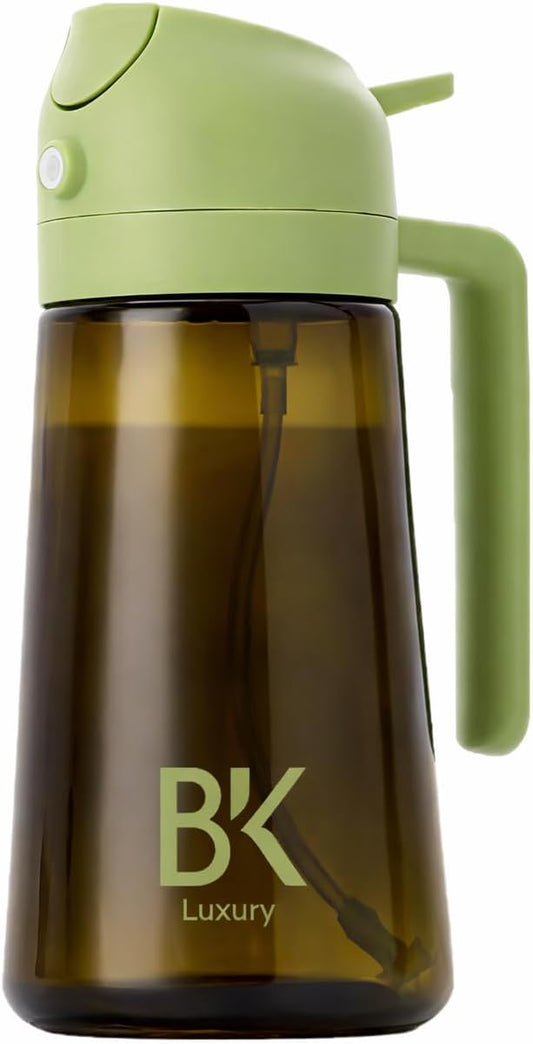 Premium Quality 2-in-1 Oil Sprayer & Dispenser Bottle, Glass, 470ml, Spray & Pour, Leak-Proof, BPA-Free, Refillable, for Cooking & Air Fryer, Dark green colour