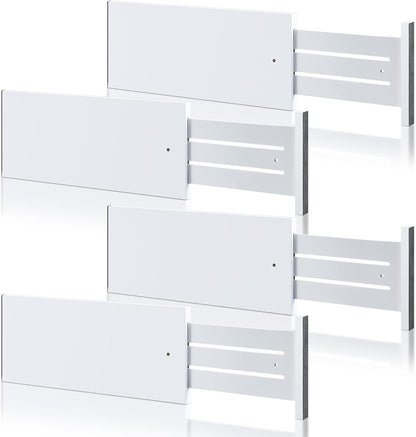 DoubleFill 4 Pcs Deep Bamboo Drawer Dividers, Deep Kitchen Dresser Drawer Organizer with Spring Loaded for Clothes, Adjustable Expandable from 15-22 Inch(6 Inch,White)