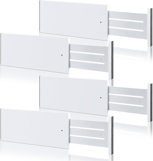 DoubleFill 4 Pcs Deep Bamboo Drawer Dividers, Deep Kitchen Dresser Drawer Organizer with Spring Loaded for Clothes, Adjustable Expandable from 15-22 Inch(6 Inch,White)