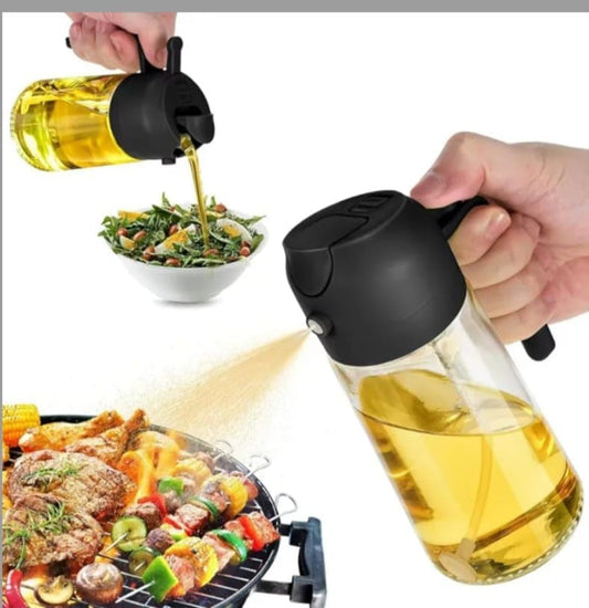 2-Pack Premium 16oz Glass Olive Oil Sprayer for Cooking – Extra Thick Durability, Leak-Proof Seal, Dishwasher Safe, 2 in 1 Oil Dispenser Bottle for Kitchen Gadgets, Air Fryer, Salad, BBQ - Black
