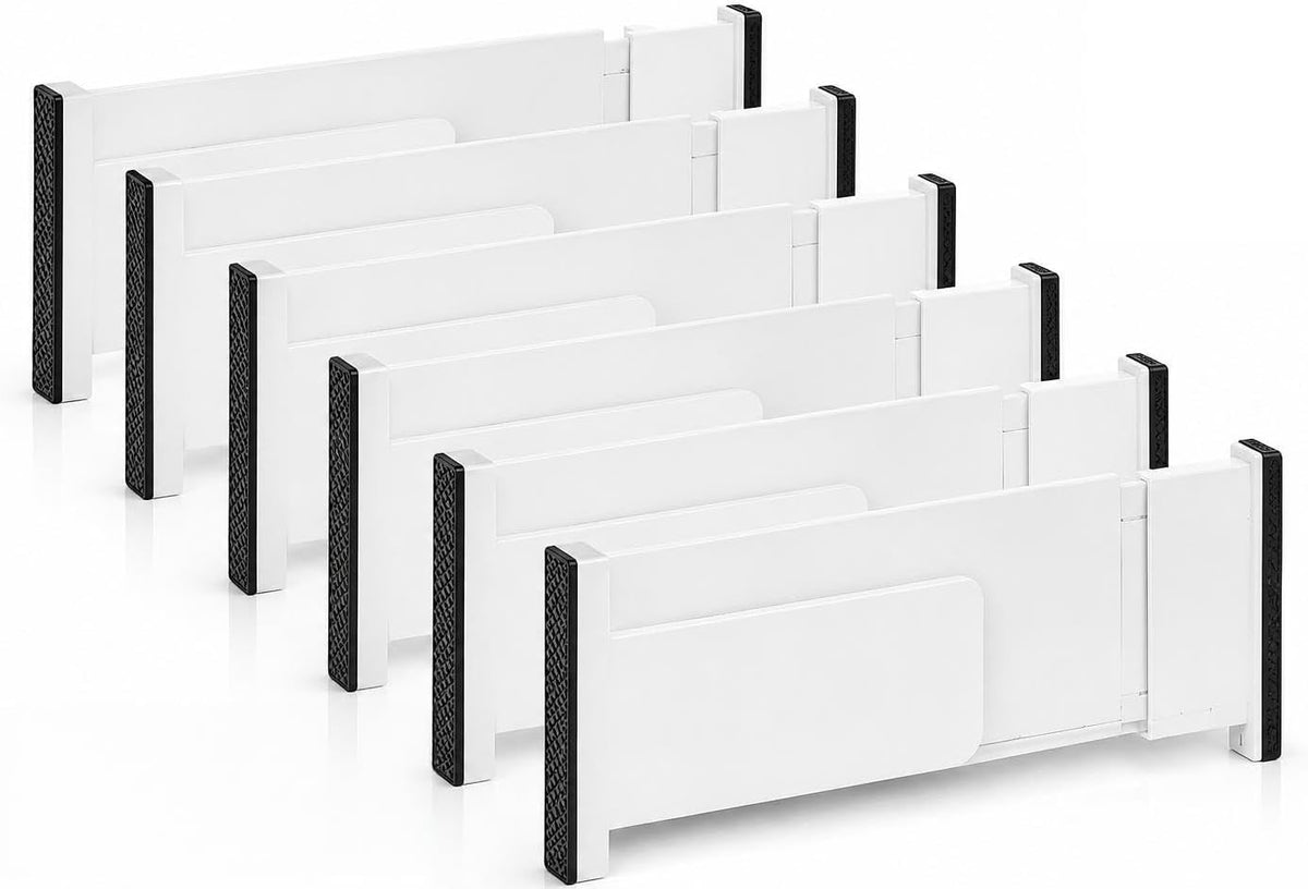 Drawer Dividers Organizer, 6 Pack, Adjustable 28-43 cm, White