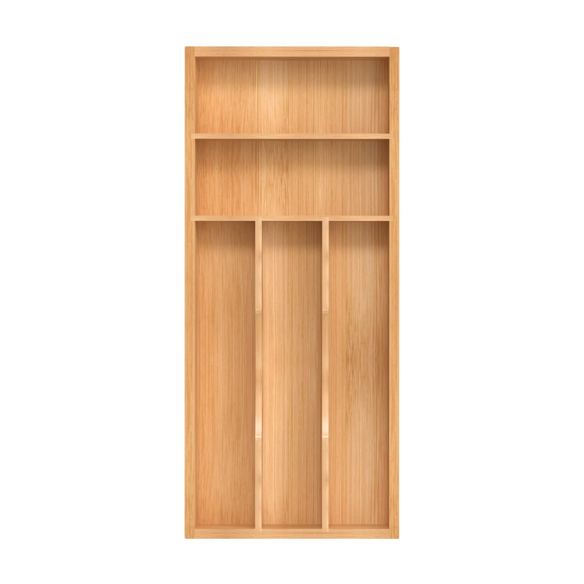 Small Silverware Organizer, Bamboo Kitchen Drawer Organizer, Utensil Holder, Cutlery Tray & Spoon Flatware Storage with Grooved Drawer Dividers (6.7''W x 12''D)