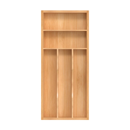 Small Silverware Organizer, Bamboo Kitchen Drawer Organizer, Utensil Holder, Cutlery Tray & Spoon Flatware Storage with Grooved Drawer Dividers (6.7''W x 12''D)