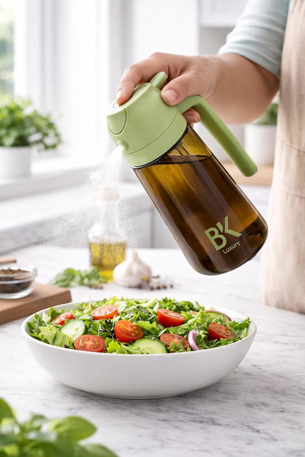 Premium Quality 2-in-1 Oil Sprayer & Dispenser Bottle, Glass, 470ml, Spray & Pour, Leak-Proof, BPA-Free, Refillable, for Cooking & Air Fryer, Dark green colour