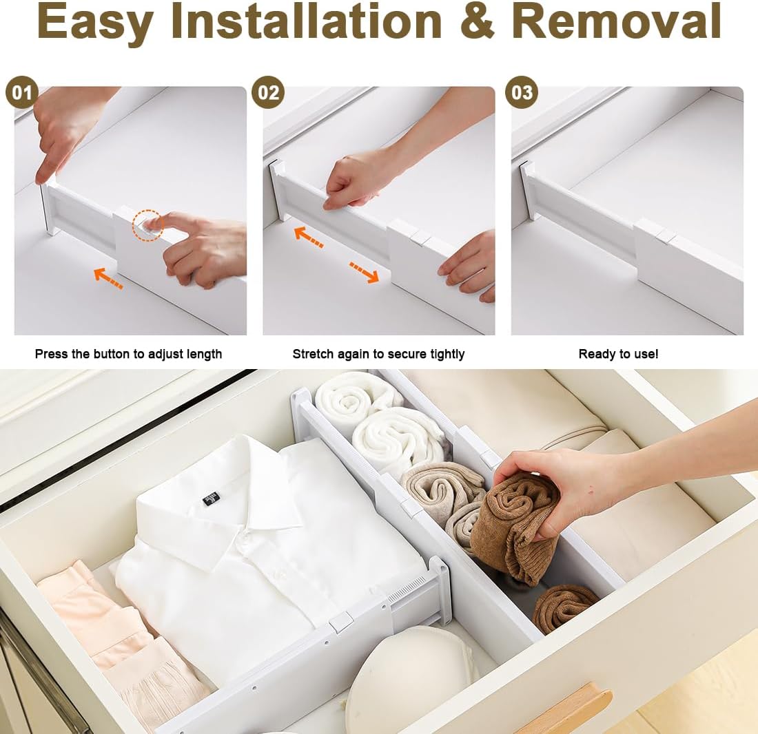 Drawer Dividers for Clothes 4" High 10.9"-18" Expandable Dresser Drawer Organizer Plastic Separators for Kitchen 3 Pack