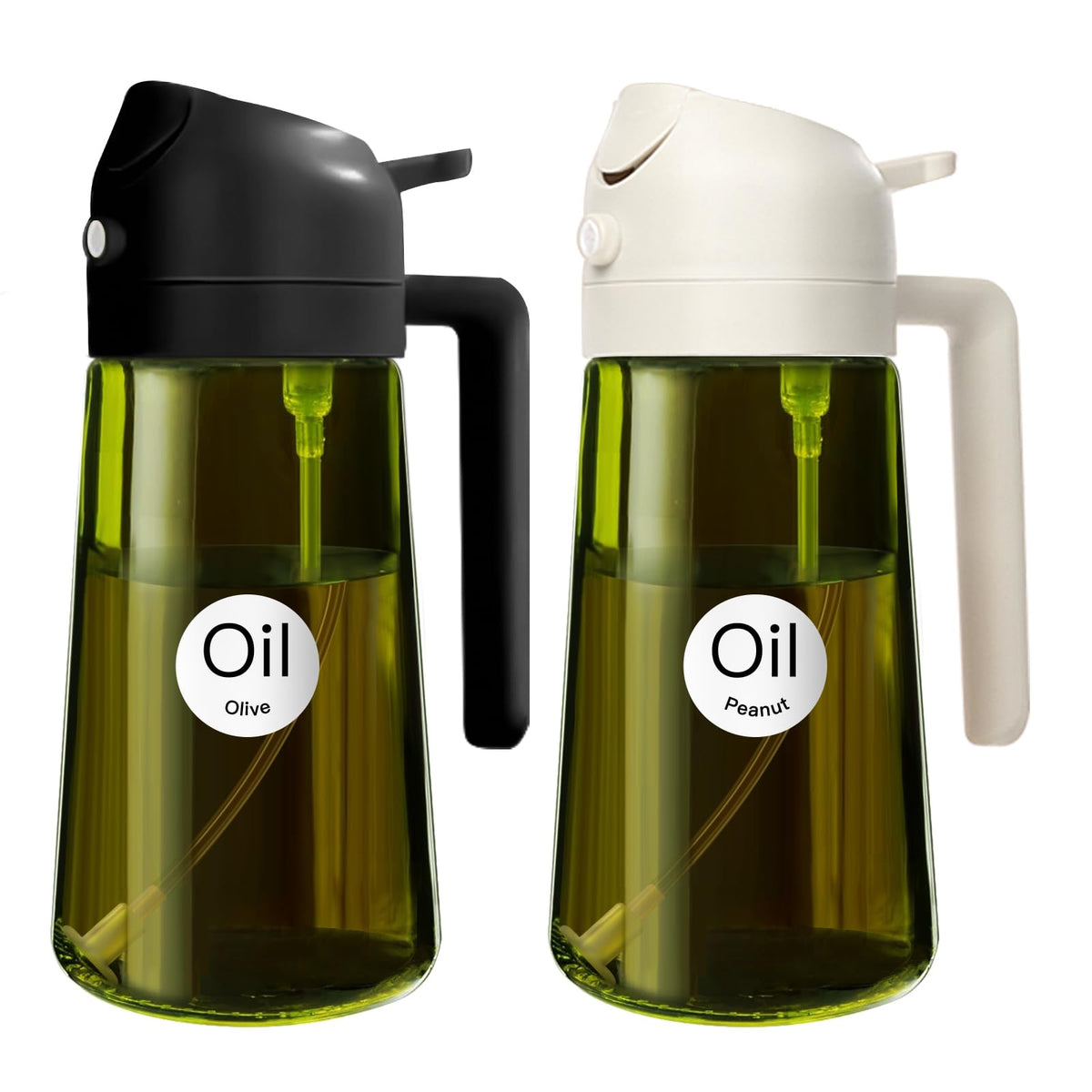 YARRAMATE 16oz/470ml Light Blocking Oil Sprayer for Cooking with Stickers, Food-Grade 2 in 1 Olive Oil Dispenser Bottle for Kitchen, Premium Dark Green Glass Oil Bottle for Air Fryer, BBQ (Green)