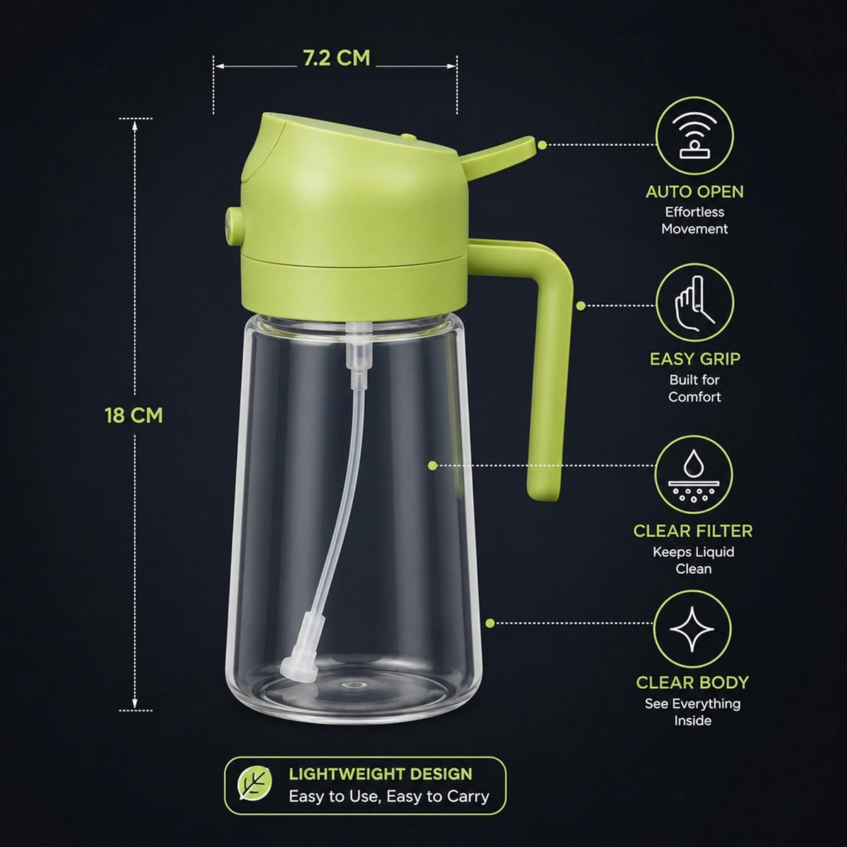 17oz/500ml Plastic Olive Oil Sprayer for Cooking, 2 in 1 Oil Dispenser Bottle Spray & Pour, BPA-Free Oil Mister for Air Fryer, Salad Dressing, BBQ & Kitchen