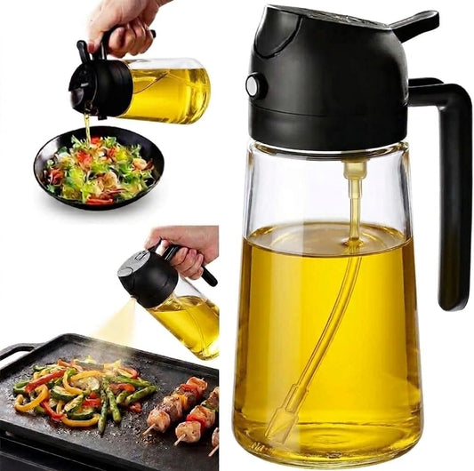 Olive Oil Sprayer for Cooking, 16oz Glass 2-in-1 Oil Dispenser, Black