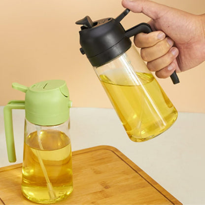Olive Oil Dispenser Bottle - Green 2-in-1 Spray & Pour, 470ml Non-Drip Glass for Cooking, Air Fryer, and Grilling - Compact and Durable, 2Pcs