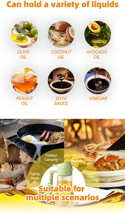 2 in 1 Olive Oil Sprayer for Cooking, Glass Oil Spray Bottle for Air Fryer, BBQ, Kitchen Oil Dispenser 470ml