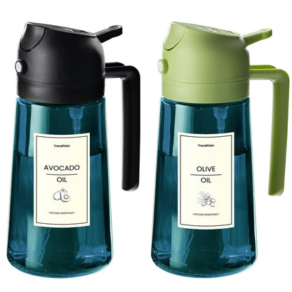 TrendPlain 16oz/470ml Blue Glass Olive Oil Sprayer for Cooking - 2 in 1 Olive Oil Dispenser for Kitchen Gadgets, Air Fryer, Salad, and BBQ (1 Pack, Black & Navy)