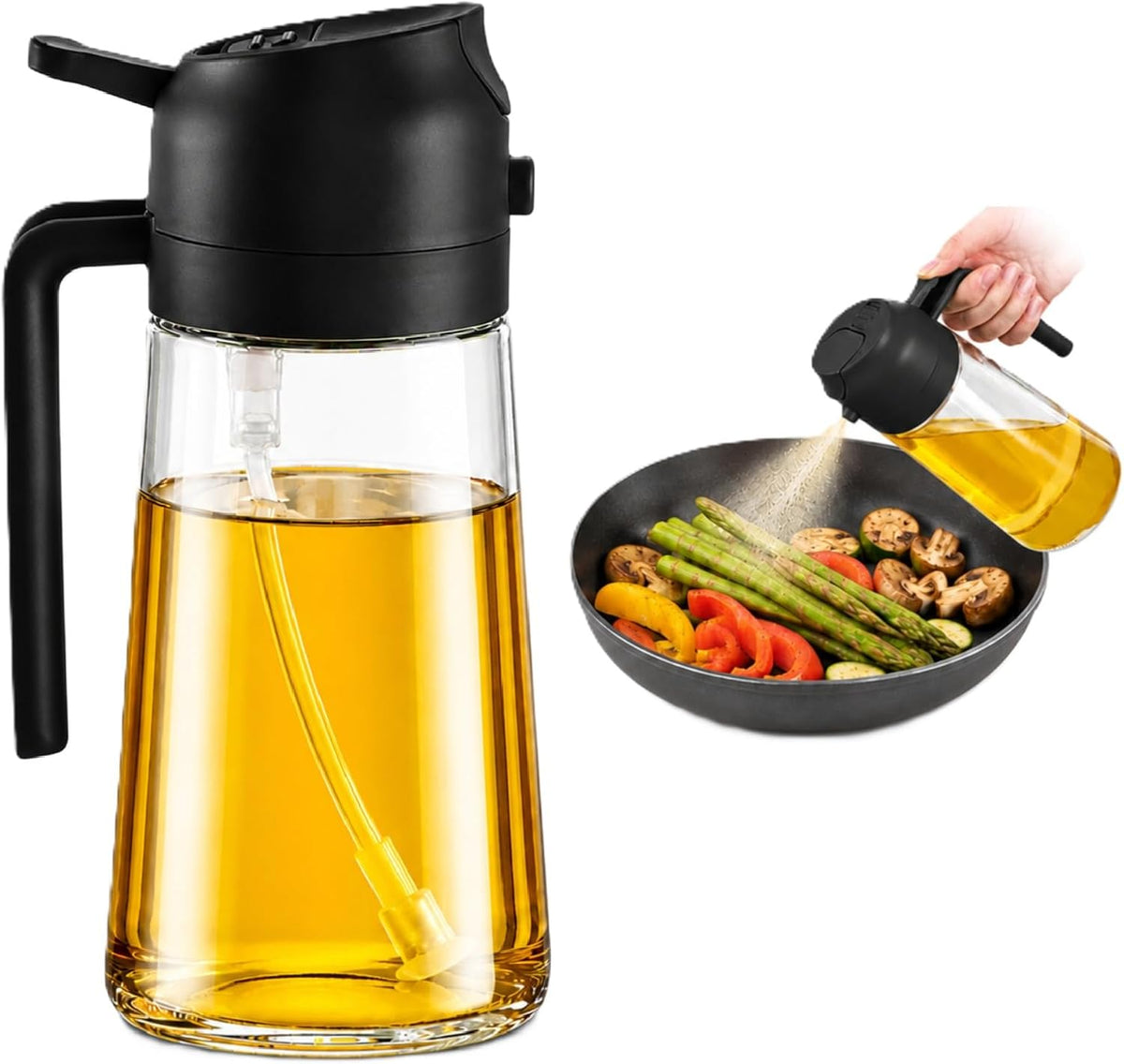 Oil Sprayer for Cooking, 16oz/470ml 2-in-1 Glass Olive Oil Dispenser