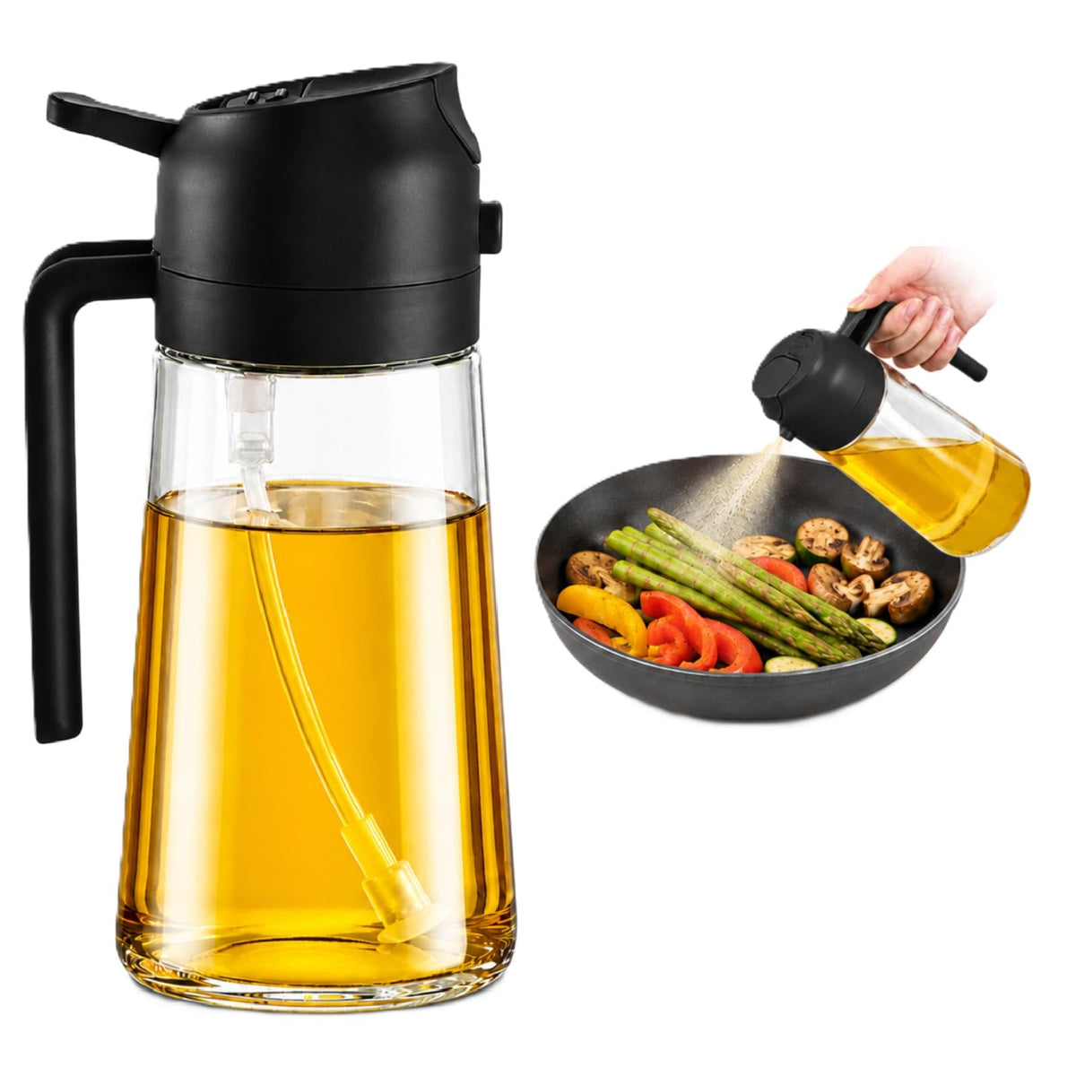Oil Sprayer for Cooking, 16oz/470ml 2-in-1 Glass Olive Oil Dispenser