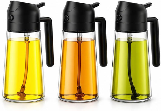 2 in 1 Olive Oil Sprayer for Cooking, Glass Oil Spray Bottle for Air Fryer, BBQ, Kitchen Oil Dispenser 470ml