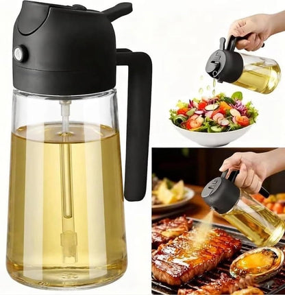 Olive Oil Sprayer for Cooking, 16oz Glass 2-in-1 Oil Dispenser, Black
