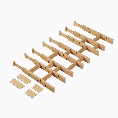 Bamboo Drawer Dividers 8 Pack with Inserts, Kitchen Adjustable Drawer Organizers for Home, Bedroom, Dresser, Expandable Organization 8 Dividers with 16 Inserts