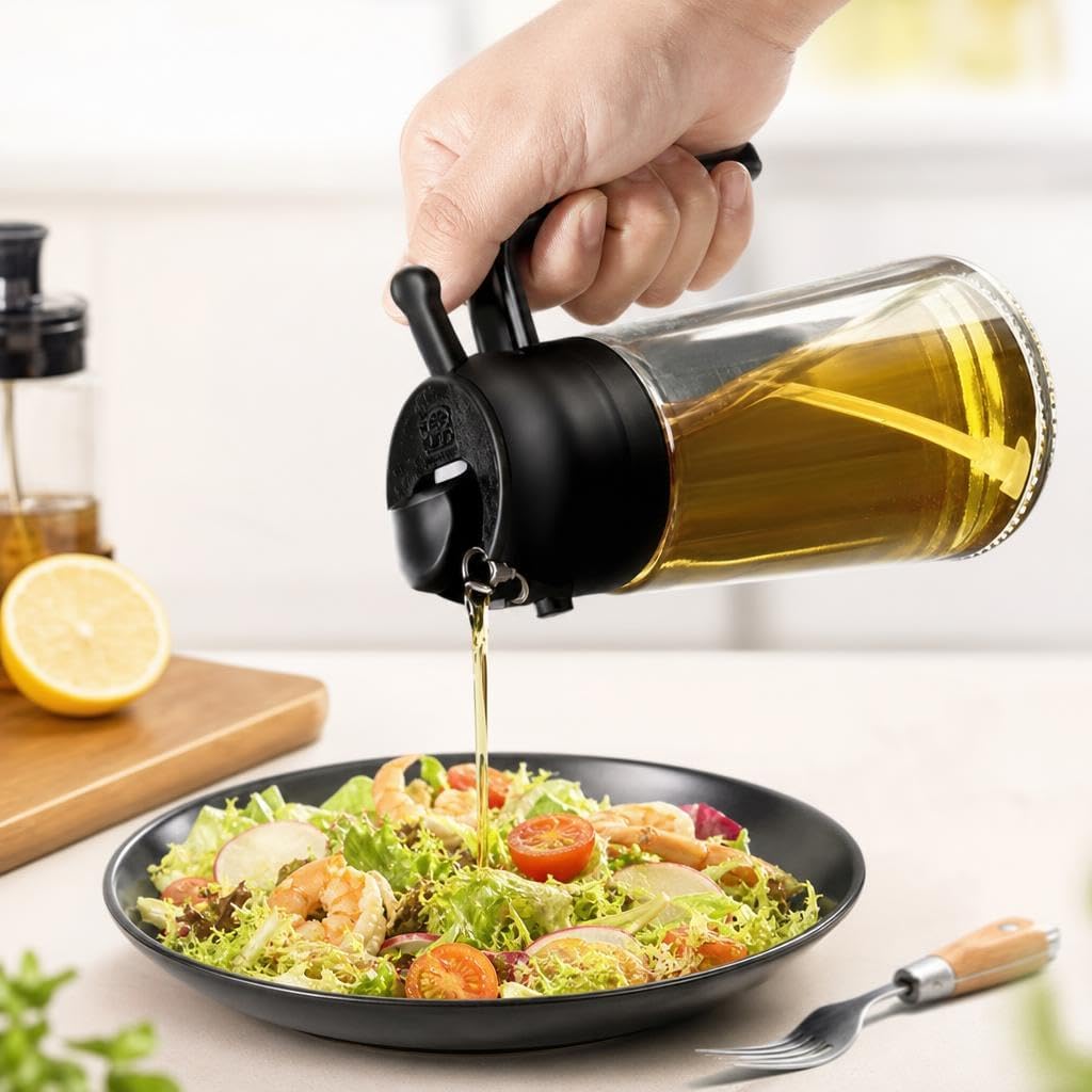 Glass Olive Oil Sprayer Dispenser Bottle 2-in-1, 470ml