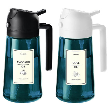 TrendPlain 16oz/470ml Blue Glass Olive Oil Sprayer for Cooking - 2 in 1 Olive Oil Dispenser for Kitchen Gadgets, Air Fryer, Salad, and BBQ (1 Pack, Black & Navy)