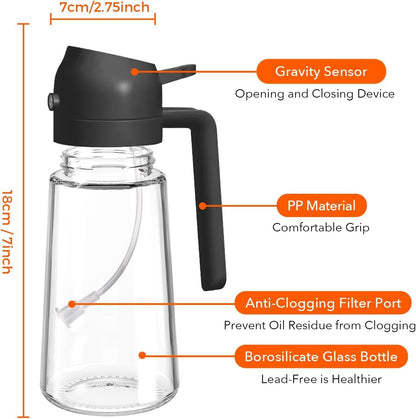 Olive Oil Sprayer for Cooking, 16oz Glass 2-in-1 Oil Dispenser, Black