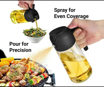 2-Pack Premium 16oz Glass Olive Oil Sprayer for Cooking – Extra Thick Durability, Leak-Proof Seal, Dishwasher Safe, 2 in 1 Oil Dispenser Bottle for Kitchen Gadgets, Air Fryer, Salad, BBQ - Black