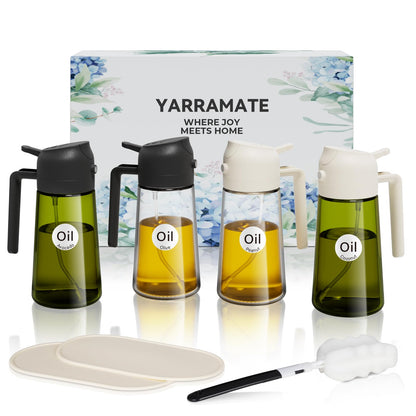YARRAMATE 16oz/470ml Glass Olive Oil Sprayer for Cooking with Stickers, 2 in 1 Oil Dispenser for Kitchen Gadgets, Food Grade Premium Spray Bottle with Portion Control for Salad, Frying, BBQ (Green)