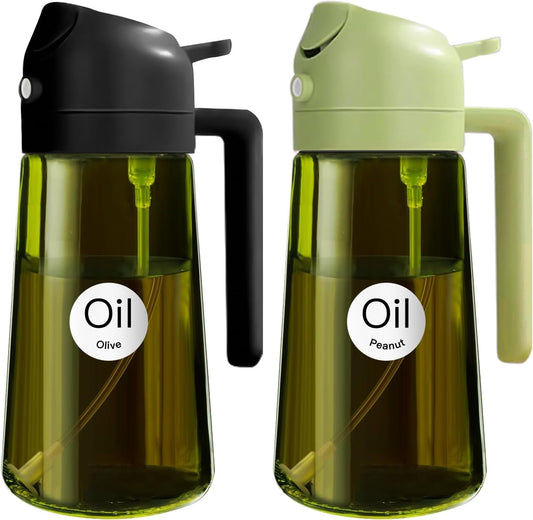 YARRAMATE 16 oz 2-in-1 Dark Glass Olive Oil Sprayer & Dispenser, BlackGreen