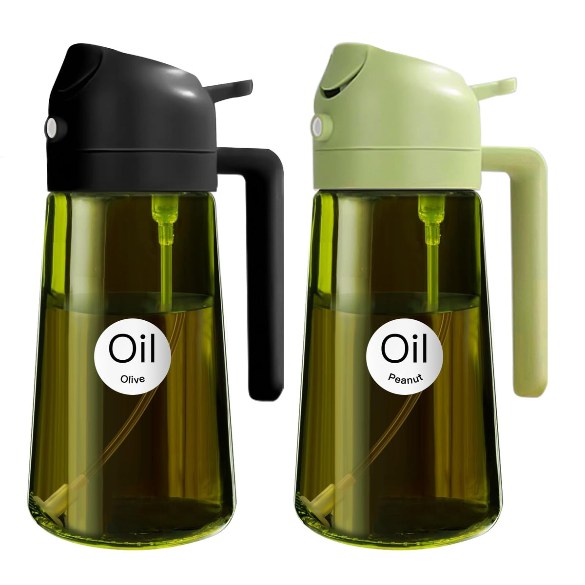 YARRAMATE 16oz/470ml Light Blocking Oil Sprayer for Cooking with Stickers, Food-Grade 2 in 1 Olive Oil Dispenser Bottle for Kitchen, Premium Dark Green Glass Oil Bottle for Air Fryer, BBQ (Green)