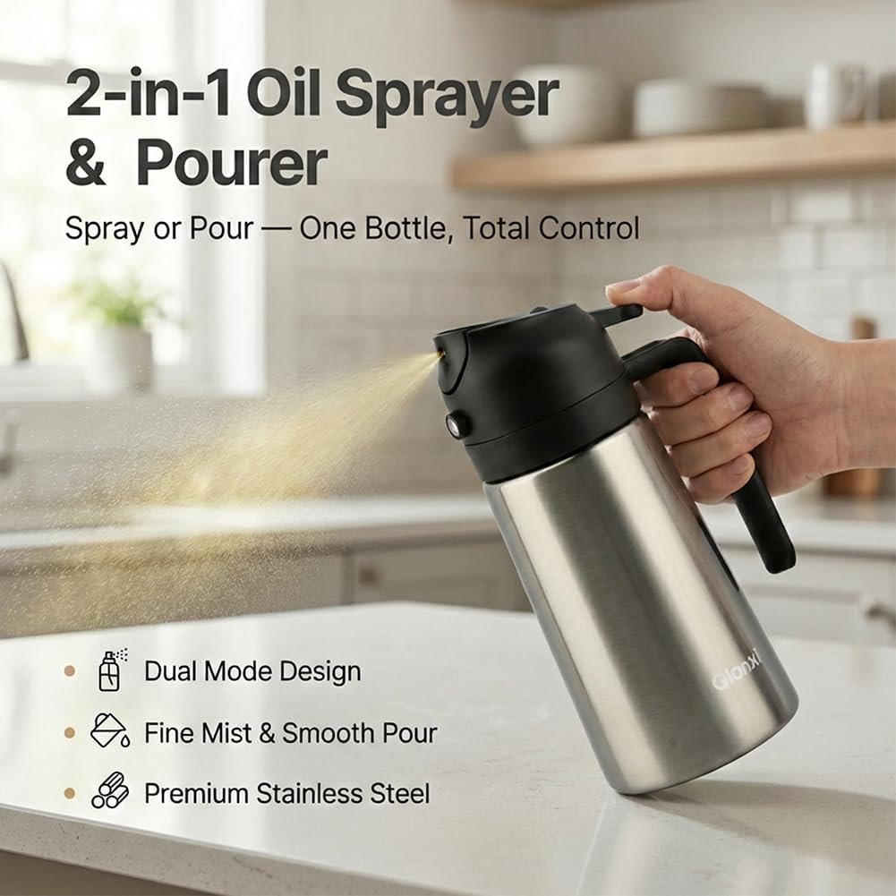 Oil Dispenser Bottle, 2 in 1 Olive Oil Sprayer and Dispenser