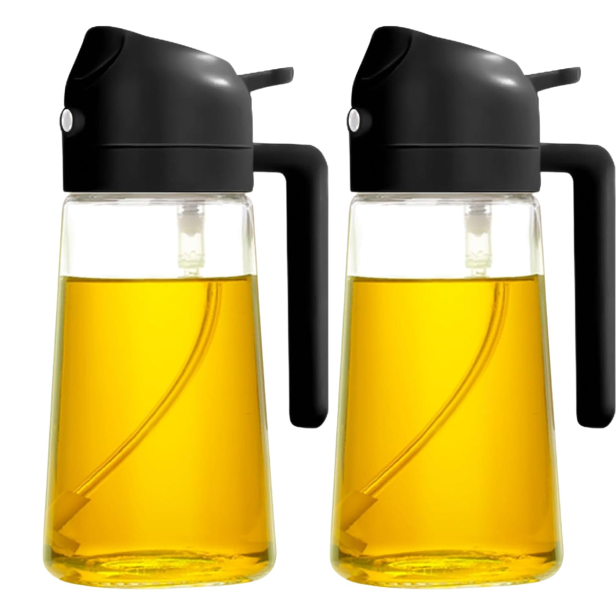 Olive Oil Dispenser Bottle - Green 2-in-1 Spray & Pour, 470ml Non-Drip Glass for Cooking, Air Fryer, and Grilling - Compact and Durable, 2Pcs