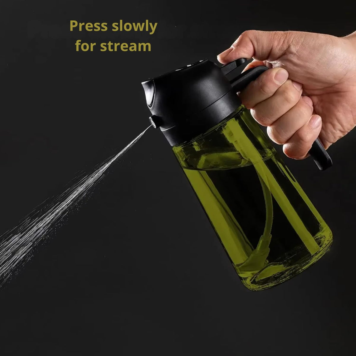 DUTHINGS - 16oz Oil Sprayer for Cooking, Green Glass Olive Oil Dispenser Bottle with Spray & Pour, Cooking Oil Sprayer with Labels