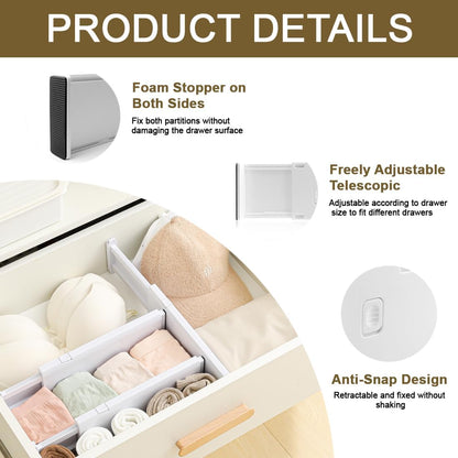 Drawer Dividers for Clothes 4" High 10.9"-18" Expandable Dresser Drawer Organizer Plastic Separators for Kitchen 3 Pack