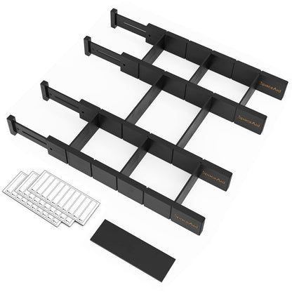 SpaceAid Bamboo Drawer Dividers with Inserts and Labels, Kitchen Adjustable Drawer Organizers, Expandable Organization for Home, Office, Dressers, 4 Dividers with 9 Inserts (17"-22" Natural)